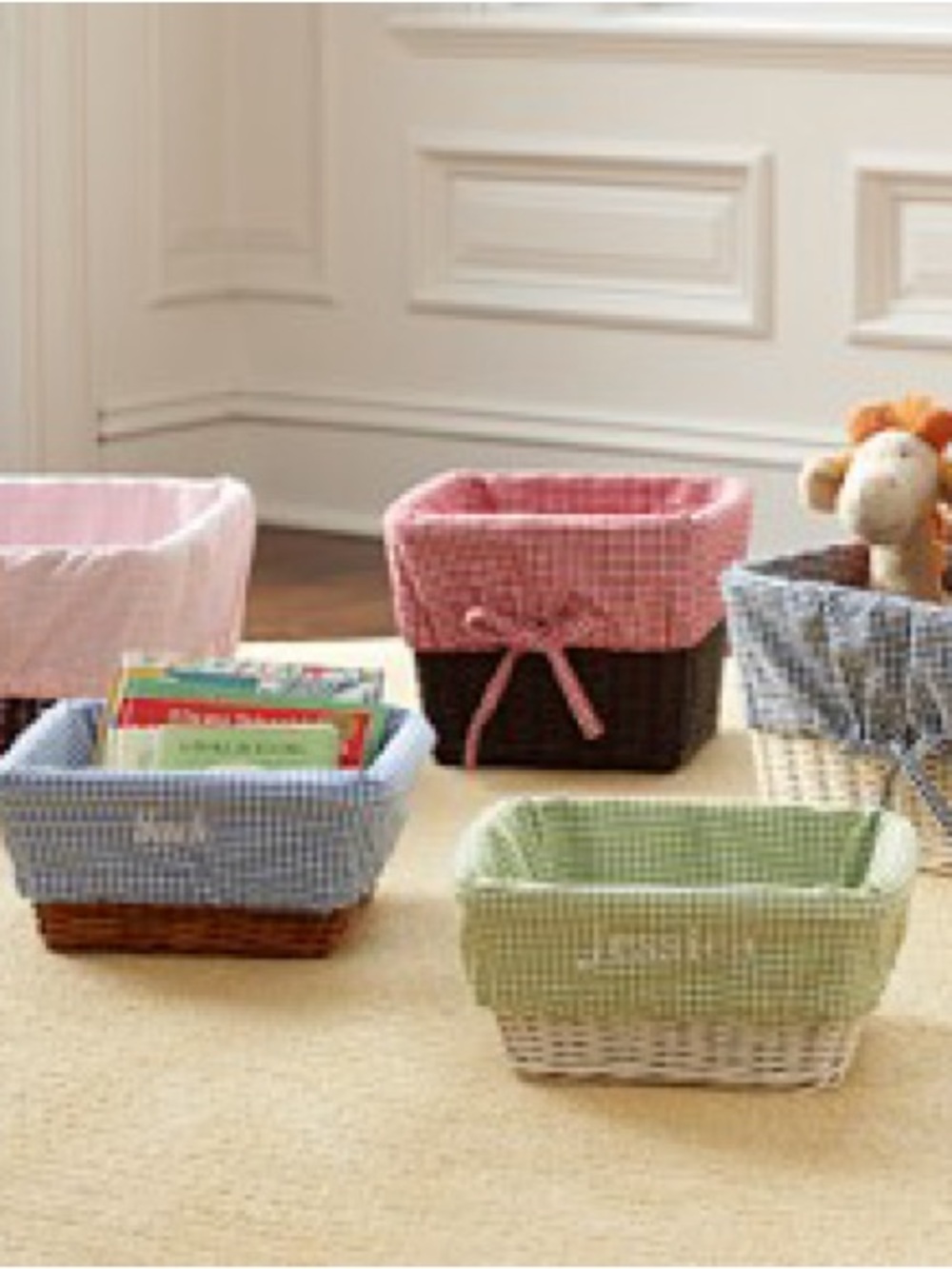 Pottery Barn Kids Gingham basket liners bundle of 6